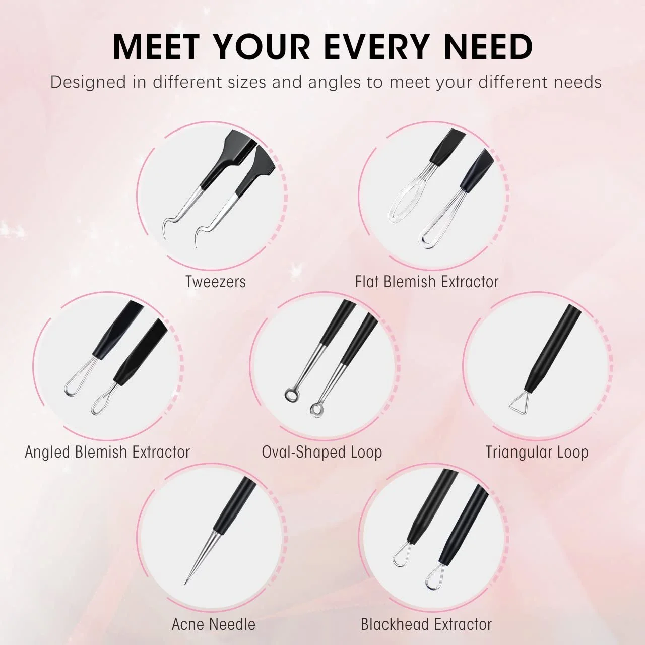 ATMOKO ELLESYE 6-Piece Blackhead Remover Tool Kit – Stainless Steel Pimple Popper Set