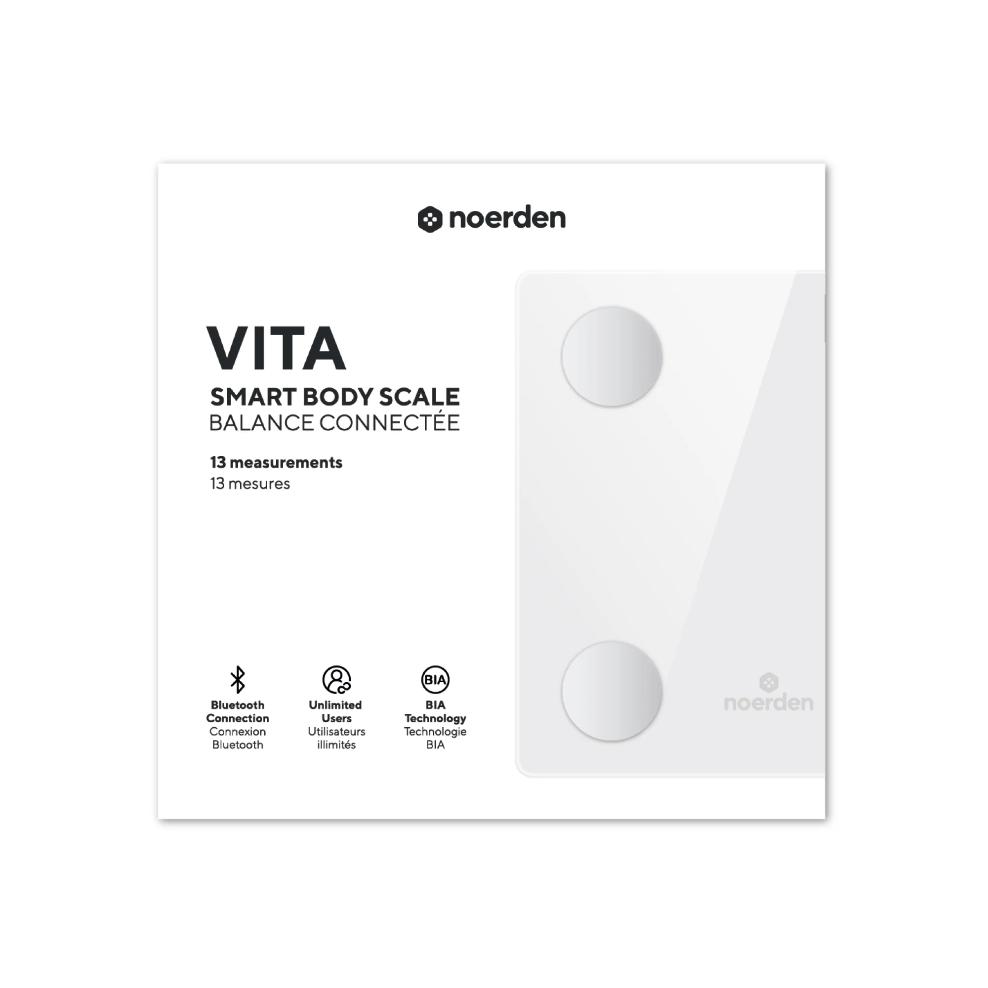 Noerden VITA Smart Body Composition Scale – 13 Metrics with Bluetooth App Sync