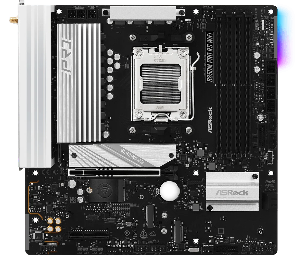 ASRock B850M Pro RS WiFi - AMD AM5 Micro-ATX Motherboard, DDR5, WiFi 6E, PCIe 5.0