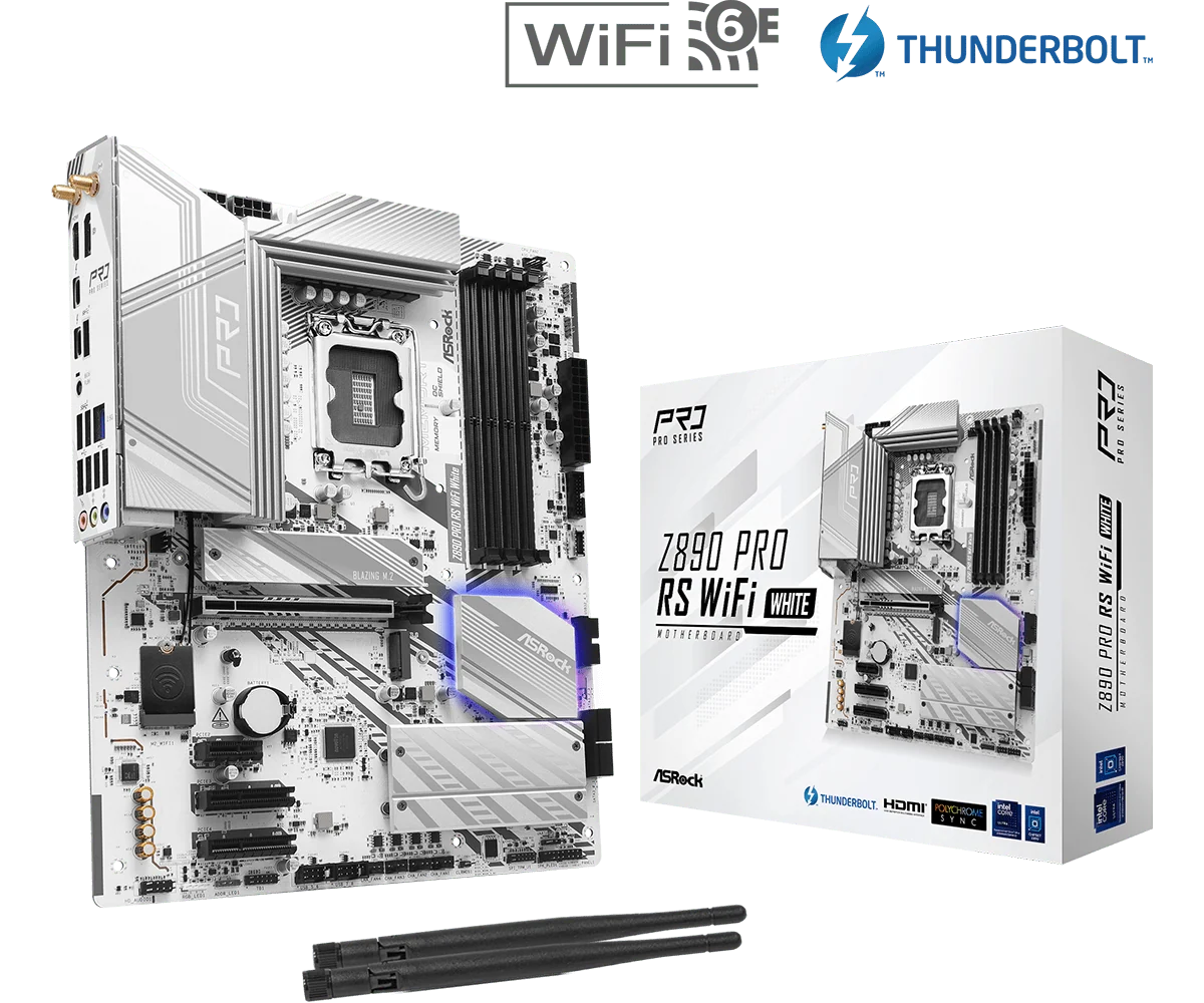 ASRock Z890 Pro RS WiFi White - Intel LGA1851 ATX Motherboard, DDR5, WiFi 6E, Thunderbolt 4