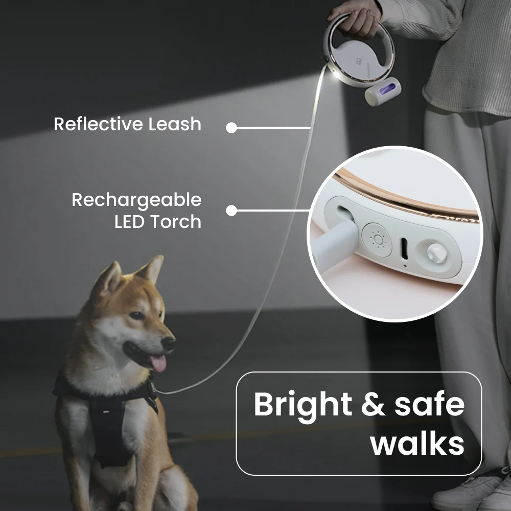 NOERDEN LumiLeash 4-in-1 Reflective Leash with LED Torch & Poop Bag Dispenser (Dogs up to 50kg)
