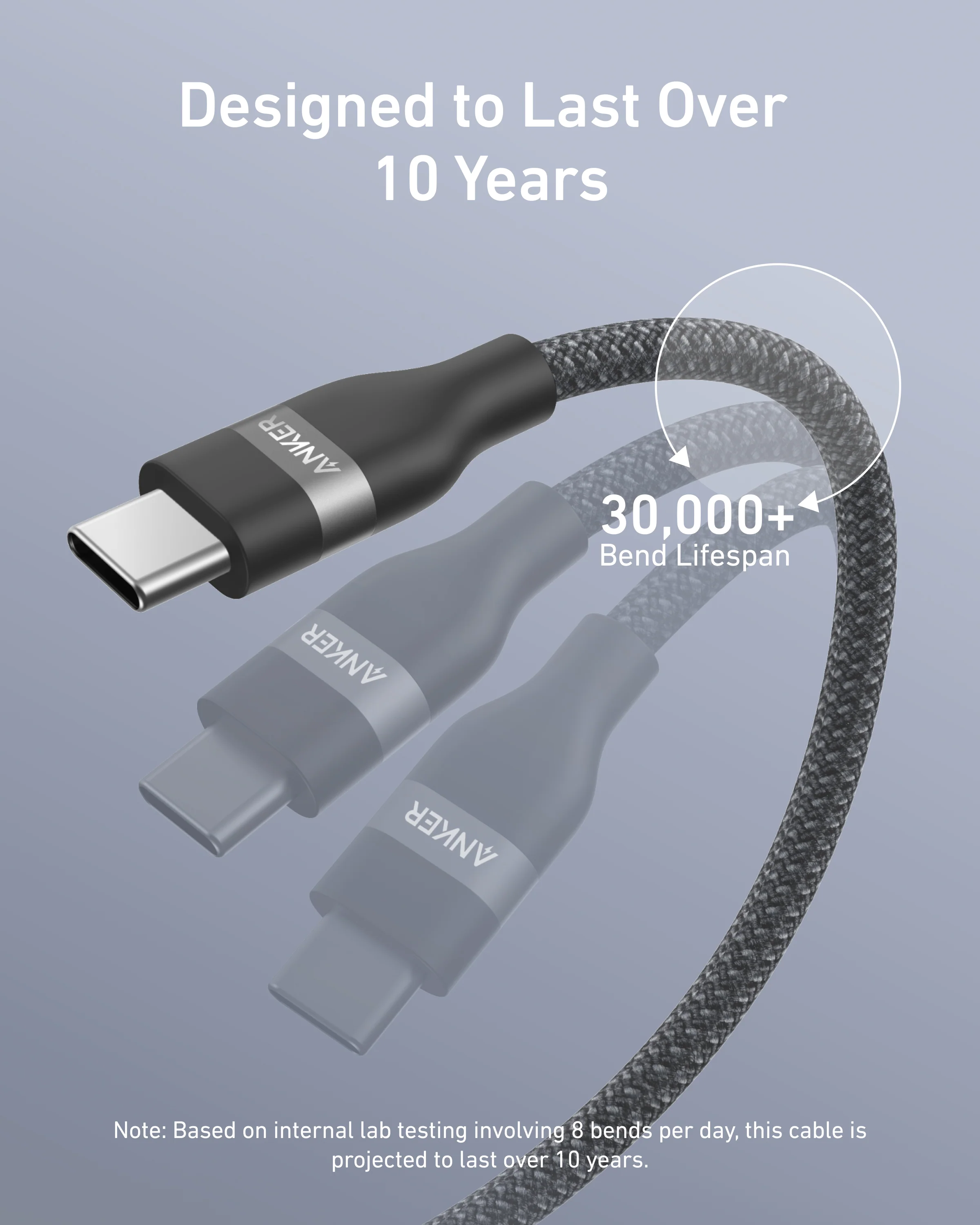Anker USB-C to USB-C Cable 240W Upcycled-Braided 0.9m/3ft - Super Fast Eco-Friendly Charging