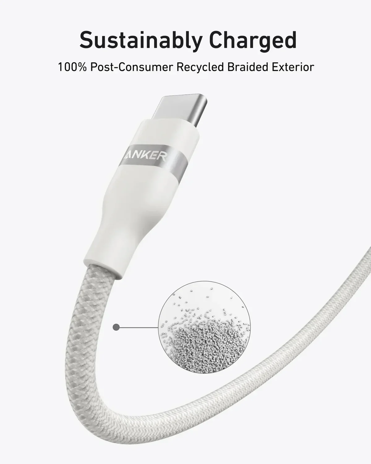Anker USB-C to USB-C Cable 240W Upcycled-Braided 0.9m/3ft - Super Fast Eco-Friendly Charging