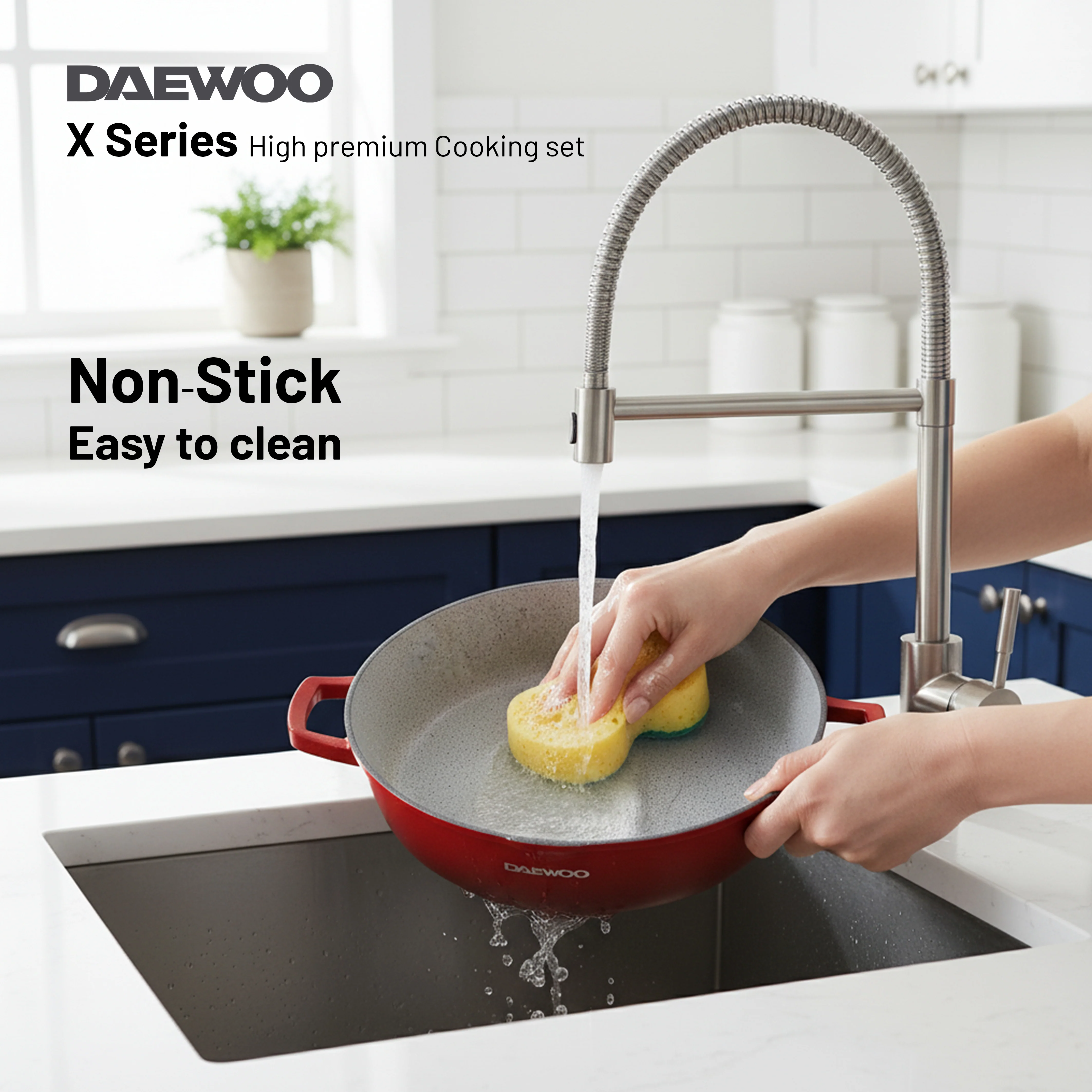 Daewoo TS Series Granite Cooking Set of 9 Pcs (32, 28, 24 cm Pot, 28 cm Pan, 28 cm Casserole) with 4 Pcs Silicone Pot Handle - Red