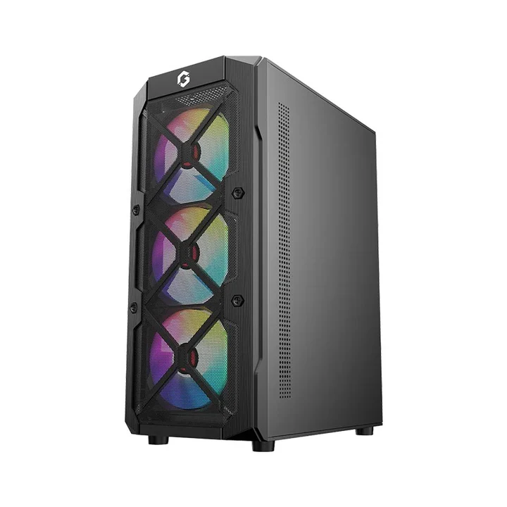 GAMEON TRIDENT III-M POWERFORGE Series Mid Tower Gaming Case with 750Watt Power Supply Pre-Installed - Black (4 ARGB Fans Included)