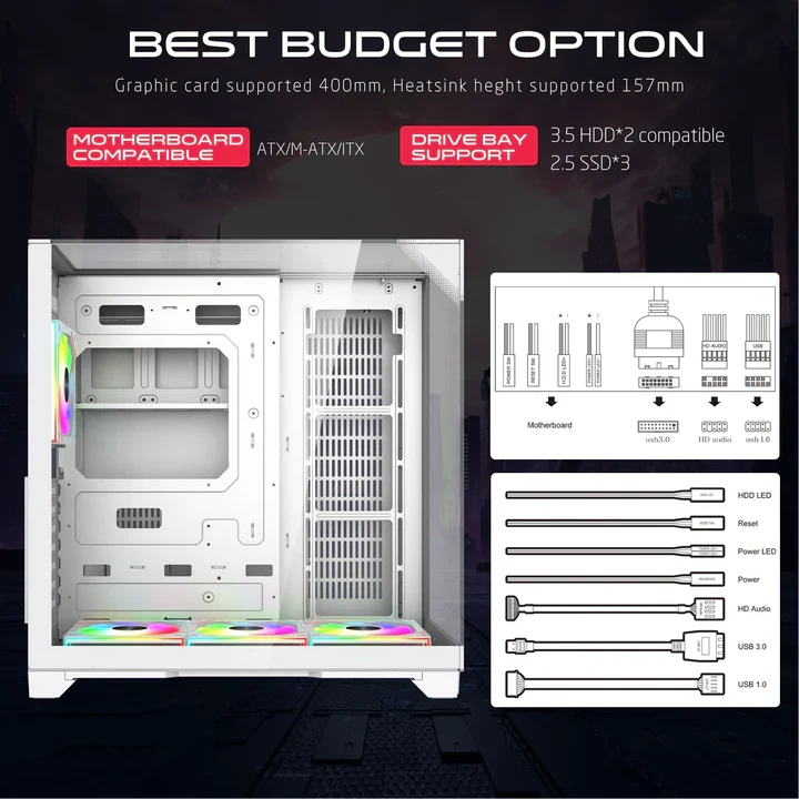 GAMEON Valkyrie I Series ATX Mid Tower Gaming Case - White (4 ARGB Fans Included)