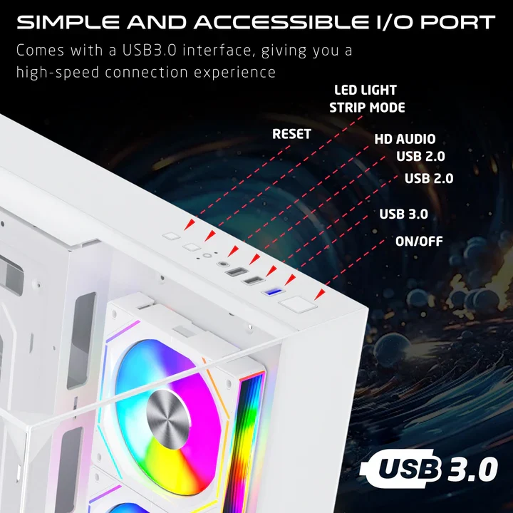 GAMEON Valkyrie I Series ATX Mid Tower Gaming Case - White (4 ARGB Fans Included)