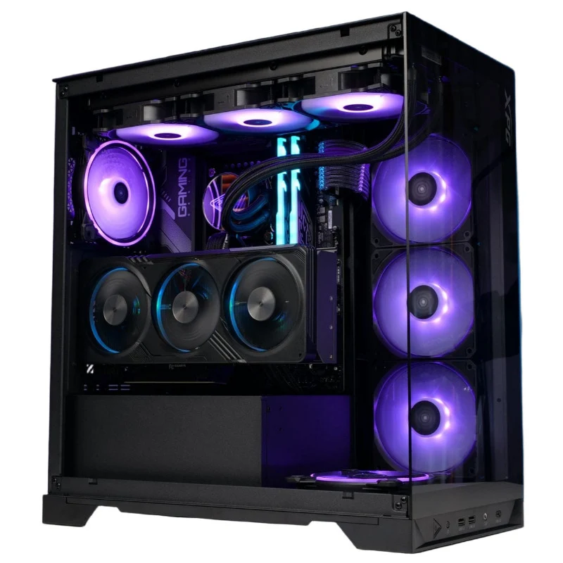 XPG INVADER X - Tempered Glass Panels ATX Mid Tower with 5 ARGB Fans Vertical graphics card - Support Top 360 cooler