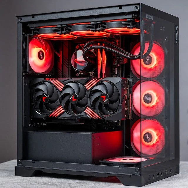 XPG INVADER X - Tempered Glass Panels ATX Mid Tower with 5 ARGB Fans Vertical graphics card - Support Top 360 cooler