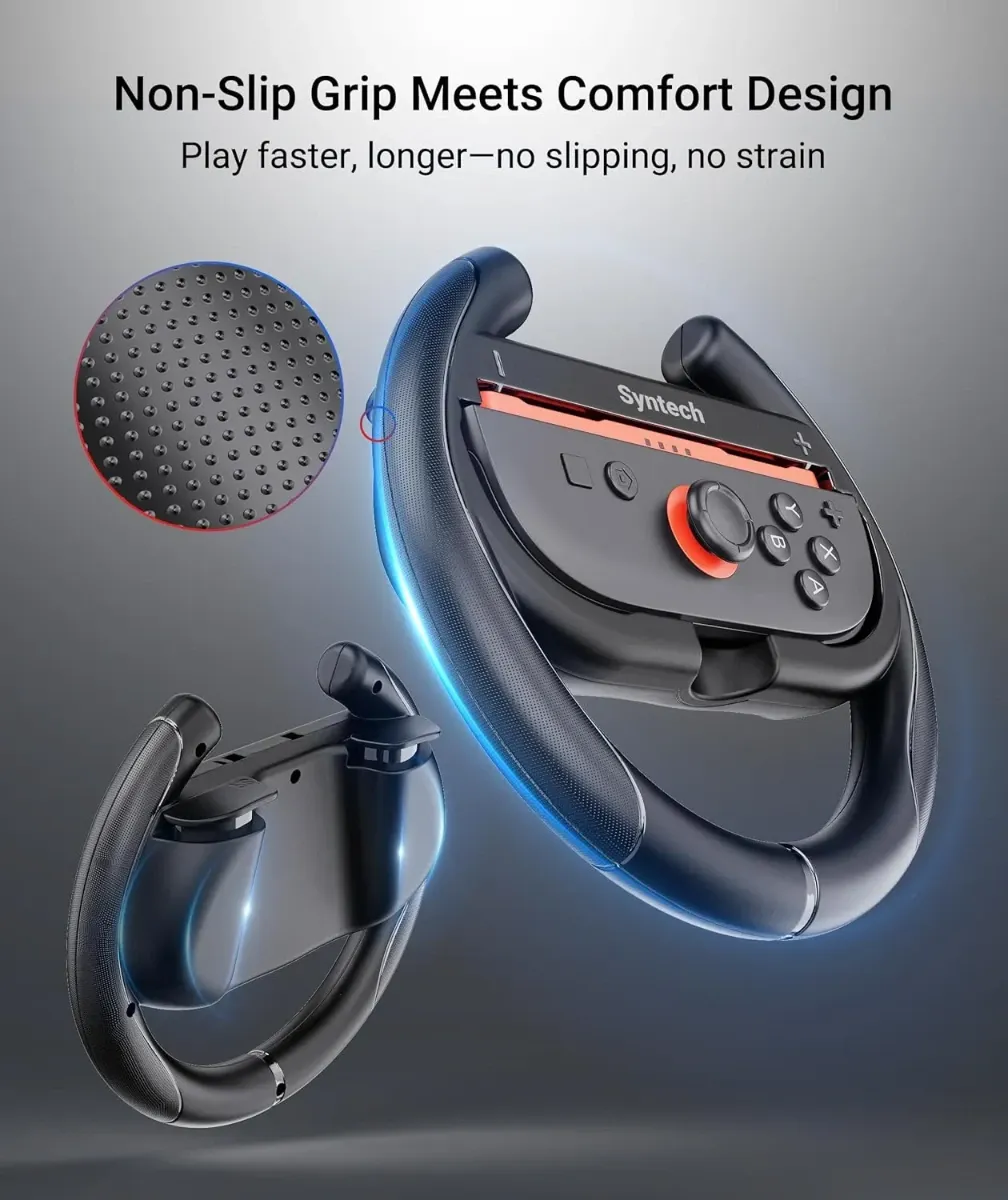 Syntech Steering Wheel for Nintendo Switch 2 Joy-Cons - 2 Pack Black
