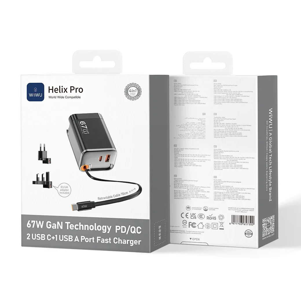 WiWU Helix Pro Wi-G027 67W GaN Fast Charger with Built-in USB-C Cable