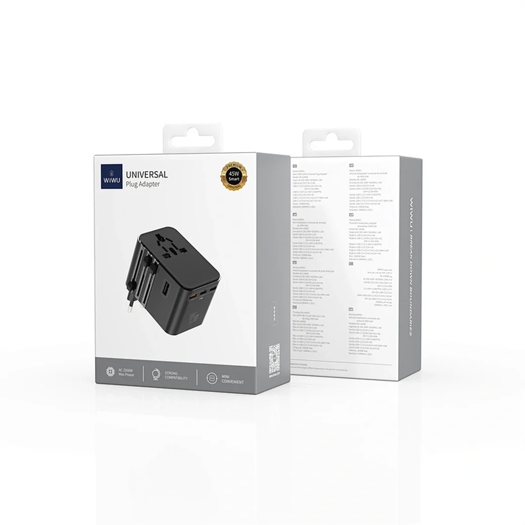 WiWU Wi-UA006 45W GaN Universal Plug Adapter with 3 USB-C and 2 USB-A Ports