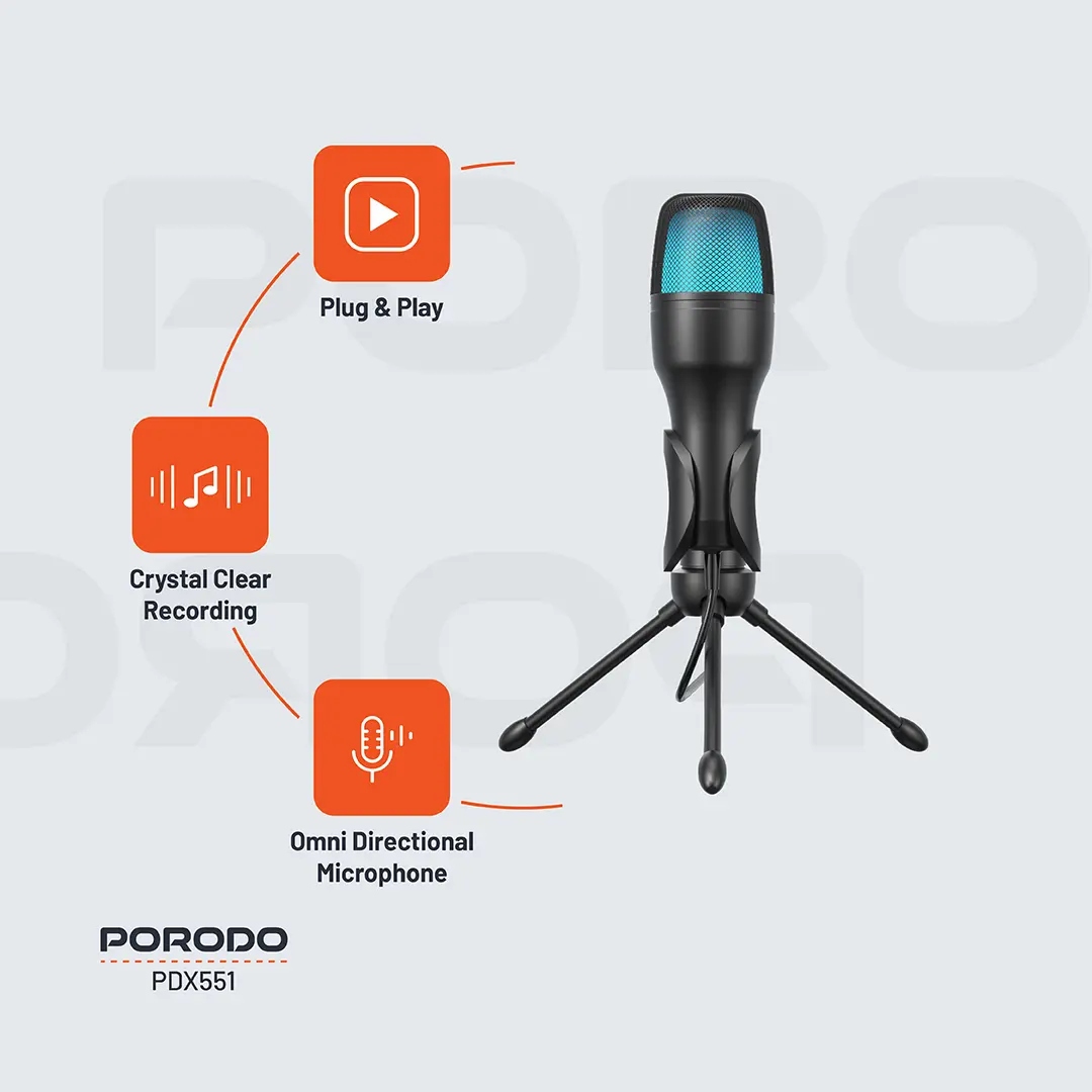 Porodo Gaming Condenser Microphone - Black
