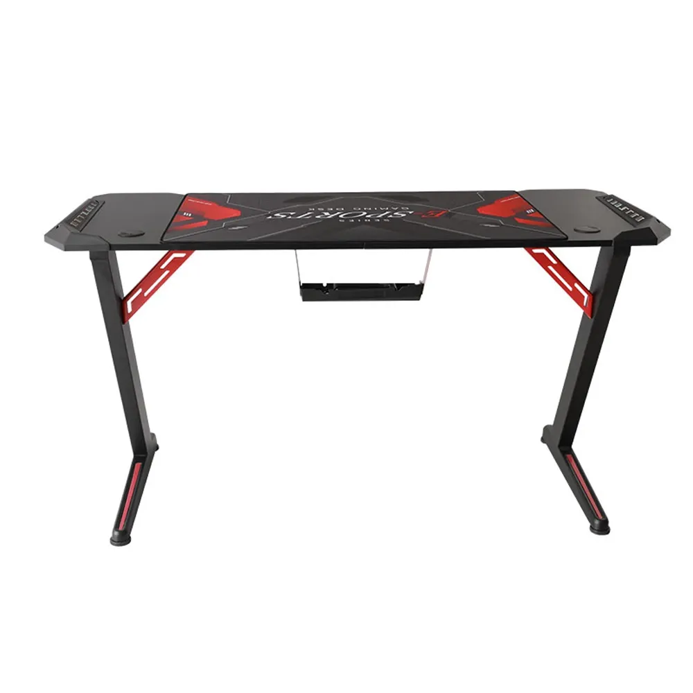 Gamvity Z-Shaped Gaming Desk with RGB Lighting, Carbon Fiber Surface, Headphone Hook & Cup Holder - 1200 × 600 mm