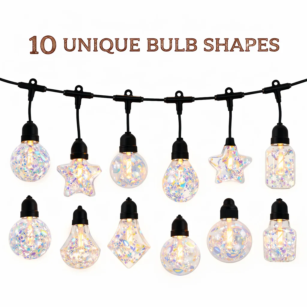 Solar & USB Rechargeable Decorative String Lights with 10 Glass Style Bulbs, 8 Lighting Modes & Auto On/Off - 5M Waterproof Outdoor LED Light Set