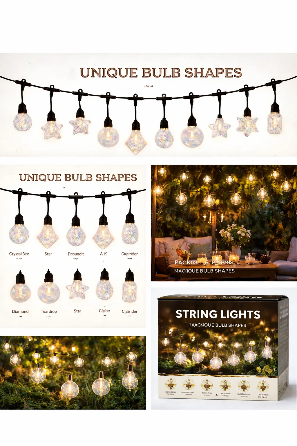 Solar & USB Rechargeable Decorative String Lights with 10 Glass Style Bulbs, 8 Lighting Modes & Auto On/Off - 5M Waterproof Outdoor LED Light Set