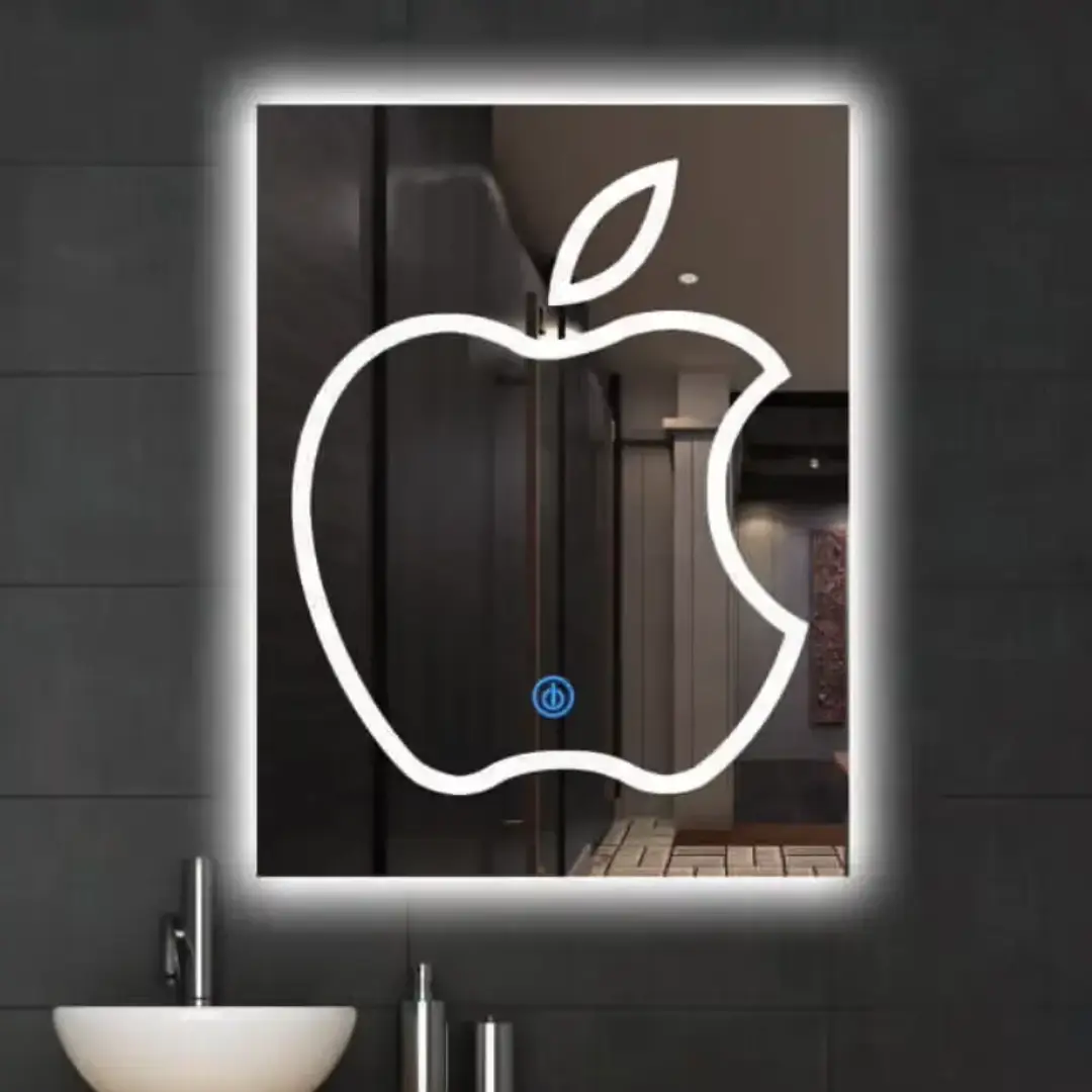 Decorative Apple Design Smart LED Mirror with Touch Switch, Multi-Color Lighting & Anti-Corrosion Glass - 60 x 80 CM