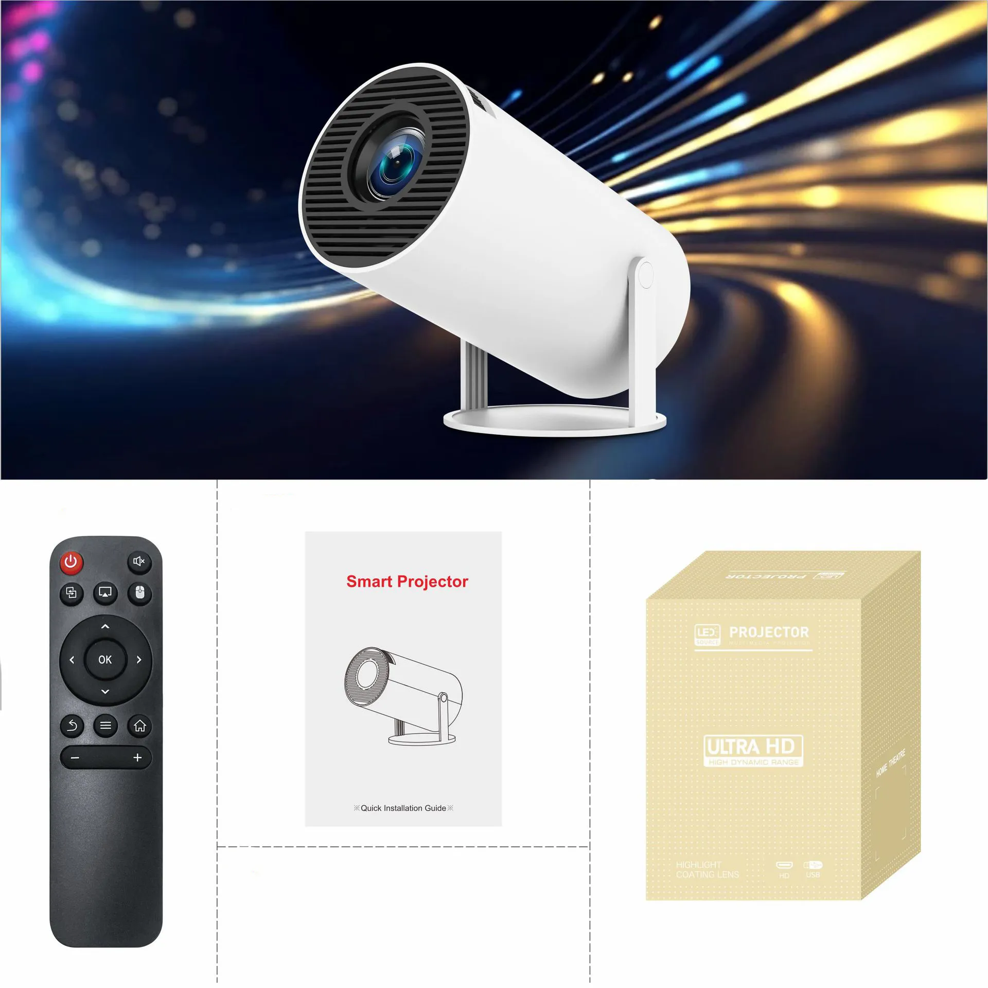 Mini Portable HD Smart Projector with Dual-Band WiFi, Auto Keystone Correction, Remote Control & Up to 130" Display