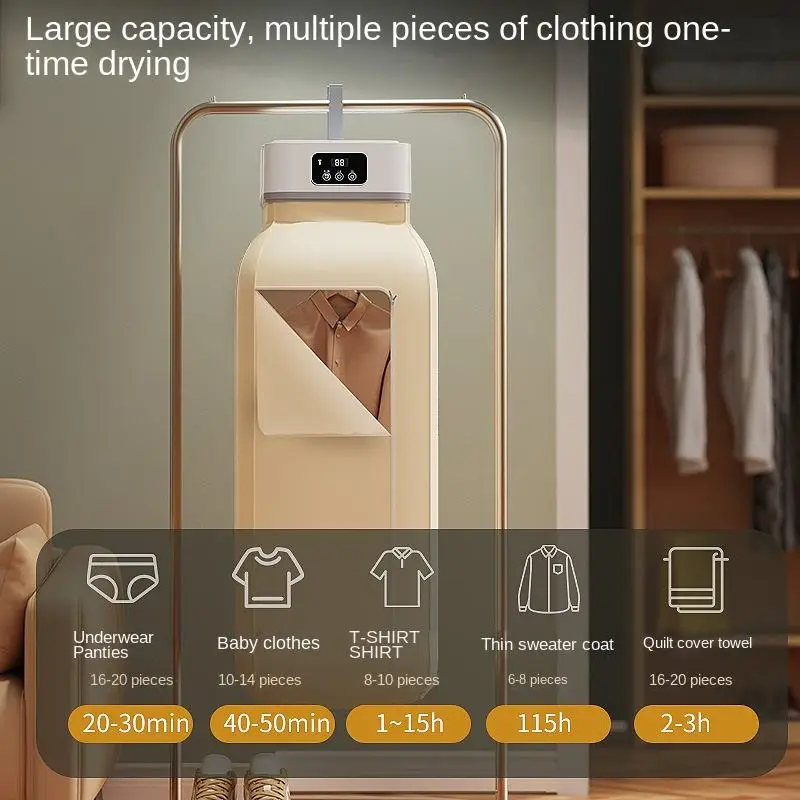 Portable Mini Clothes Dryer with Fast PTC Heating, Foldable Cabinet Design, Touch Control & 360° Hot Air Drying - 600W