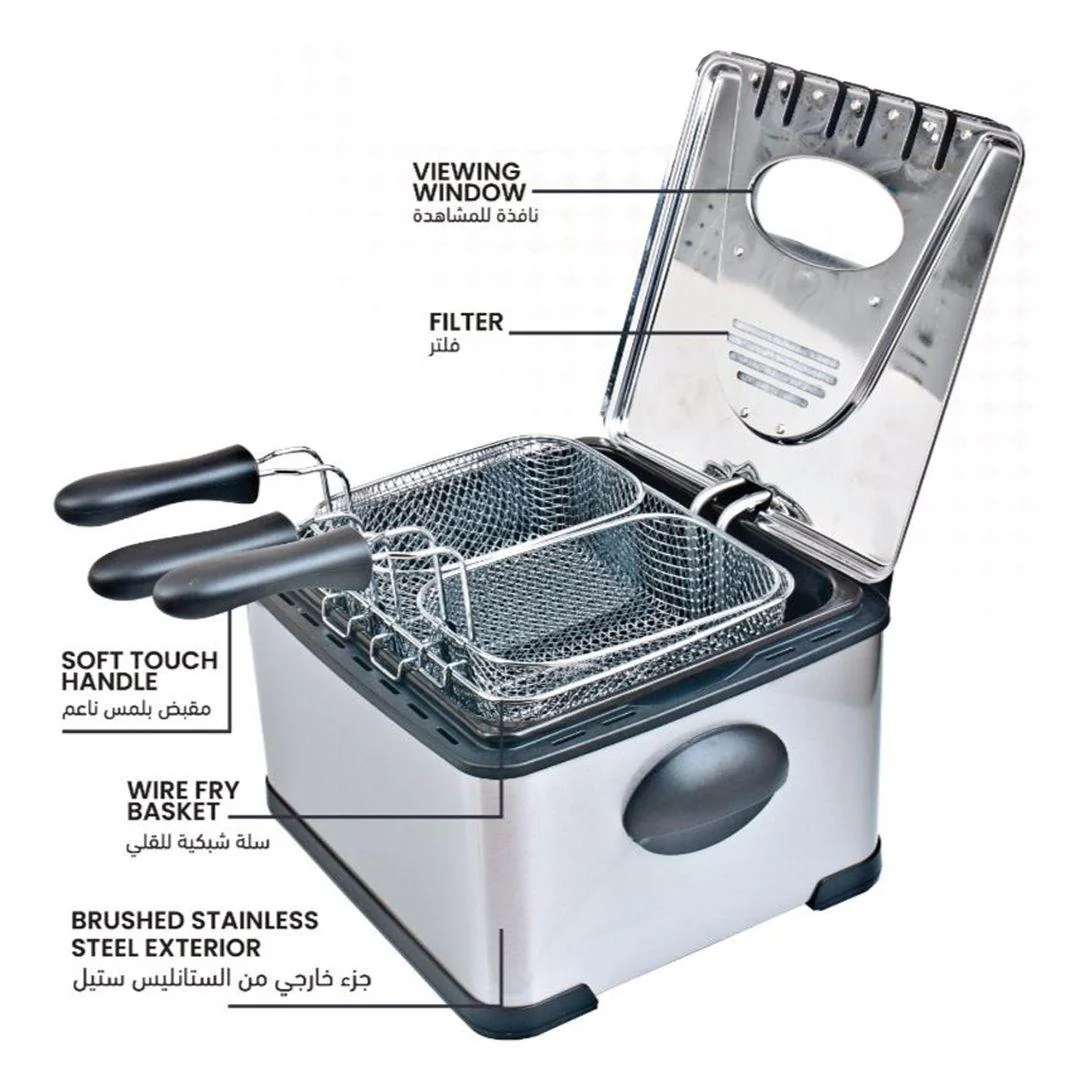 SAYONA 4L Stainless Steel Deep Fryer with Adjustable Thermostat, Timer & Dual Basket System - 2000W