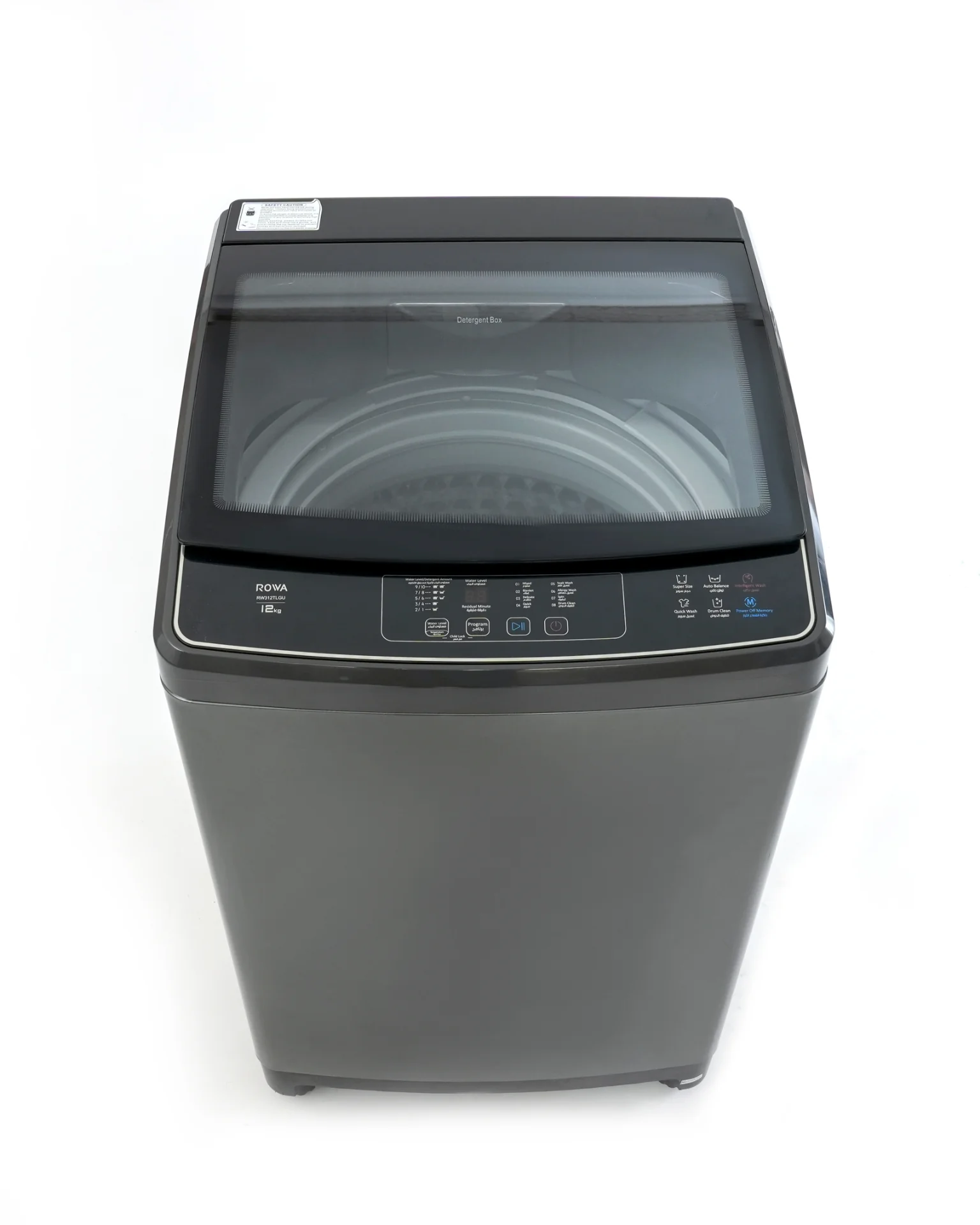 Rowa 12kg Top Load Washing Machine with LED Display & Glass Lid - Silver Grey (RW312TLGU)