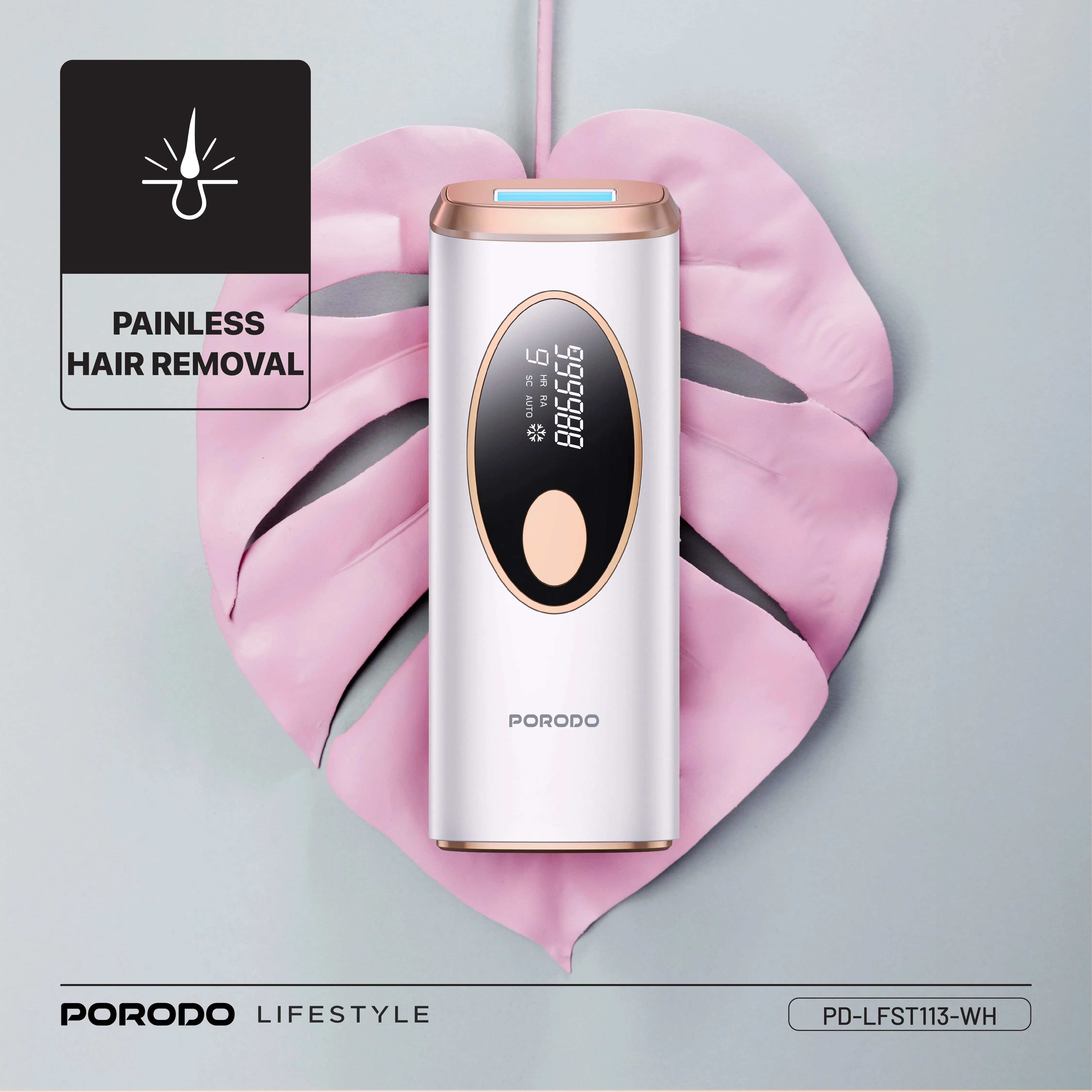 Porodo Lifestyle IPL Hair Removal Device with 9 Energy Levels & Cooling Technology - White