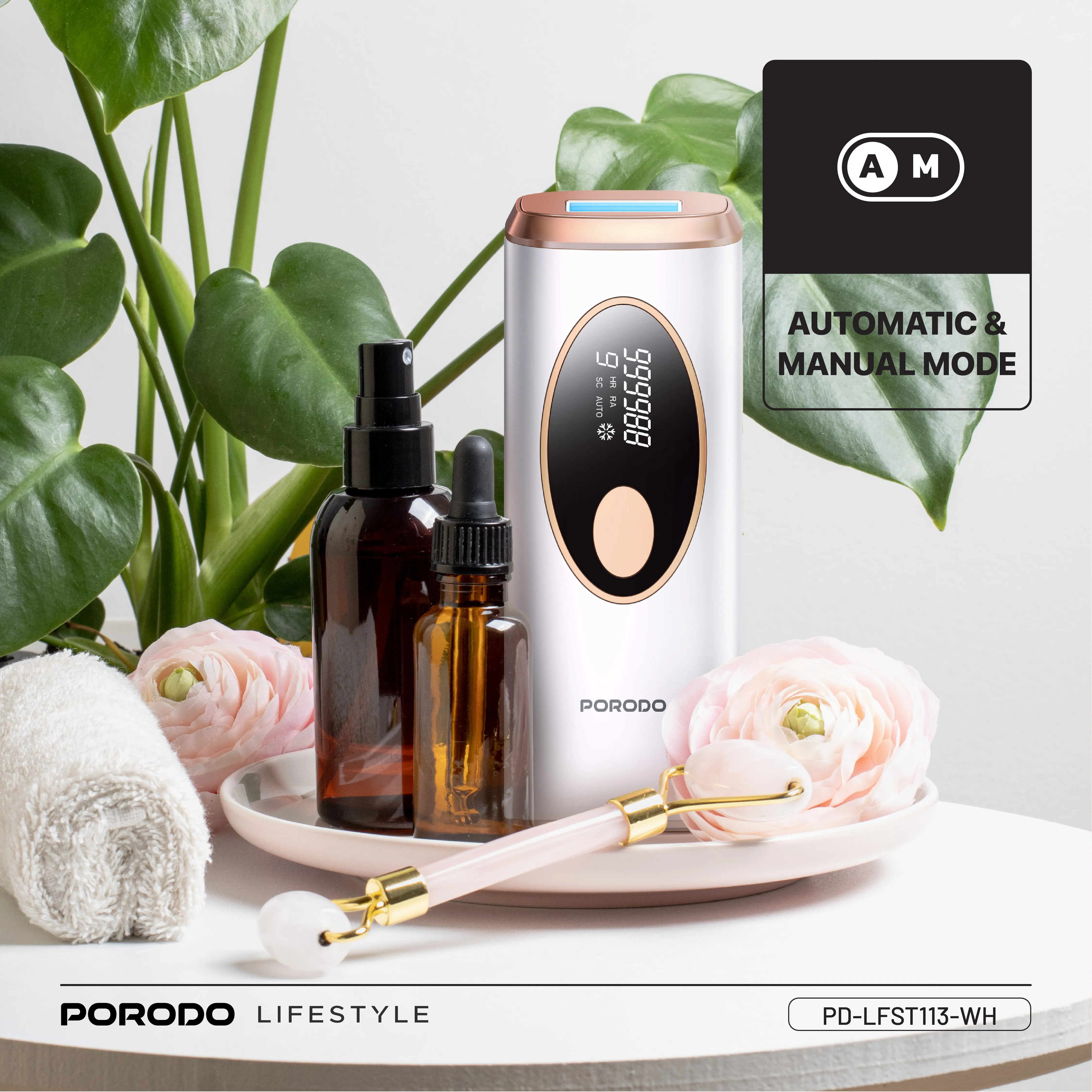 Porodo Lifestyle IPL Hair Removal Device with 9 Energy Levels & Cooling Technology - White