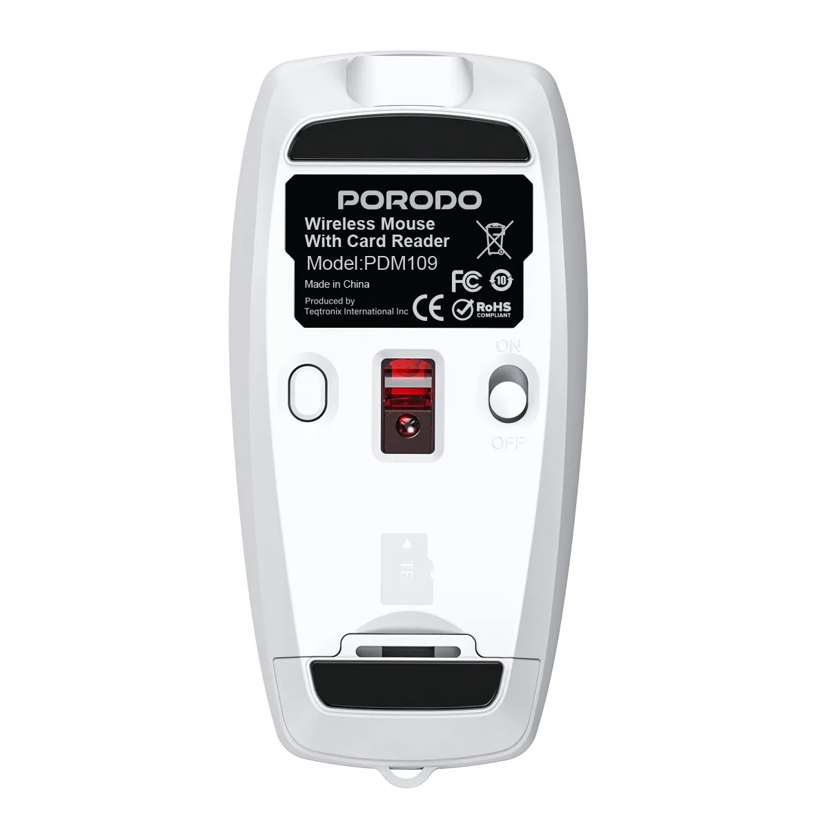 Porodo 1600DPI Wireless Mouse with Card Reader, Bluetooth 5.1 & Type-C Charging - Silver