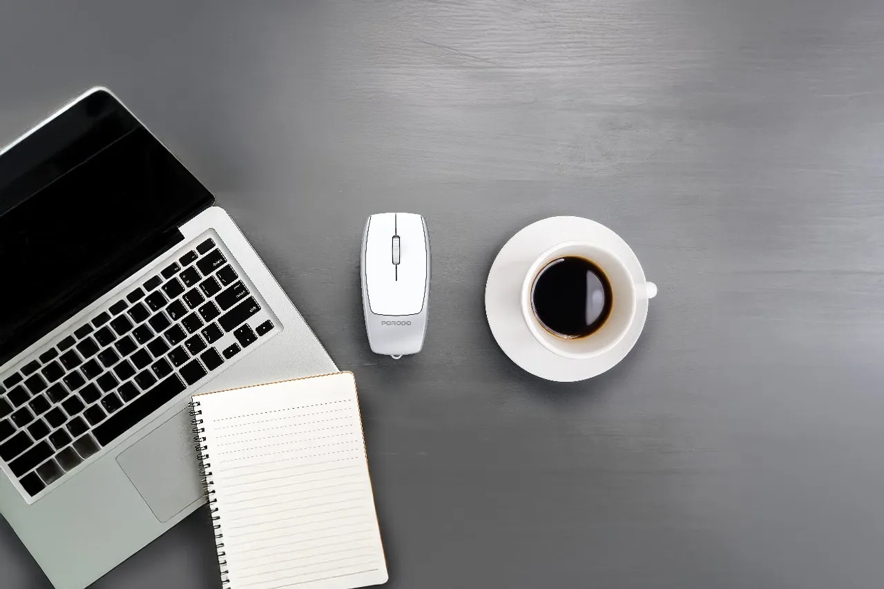 Porodo 1600DPI Wireless Mouse with Card Reader, Bluetooth 5.1 & Type-C Charging - Silver