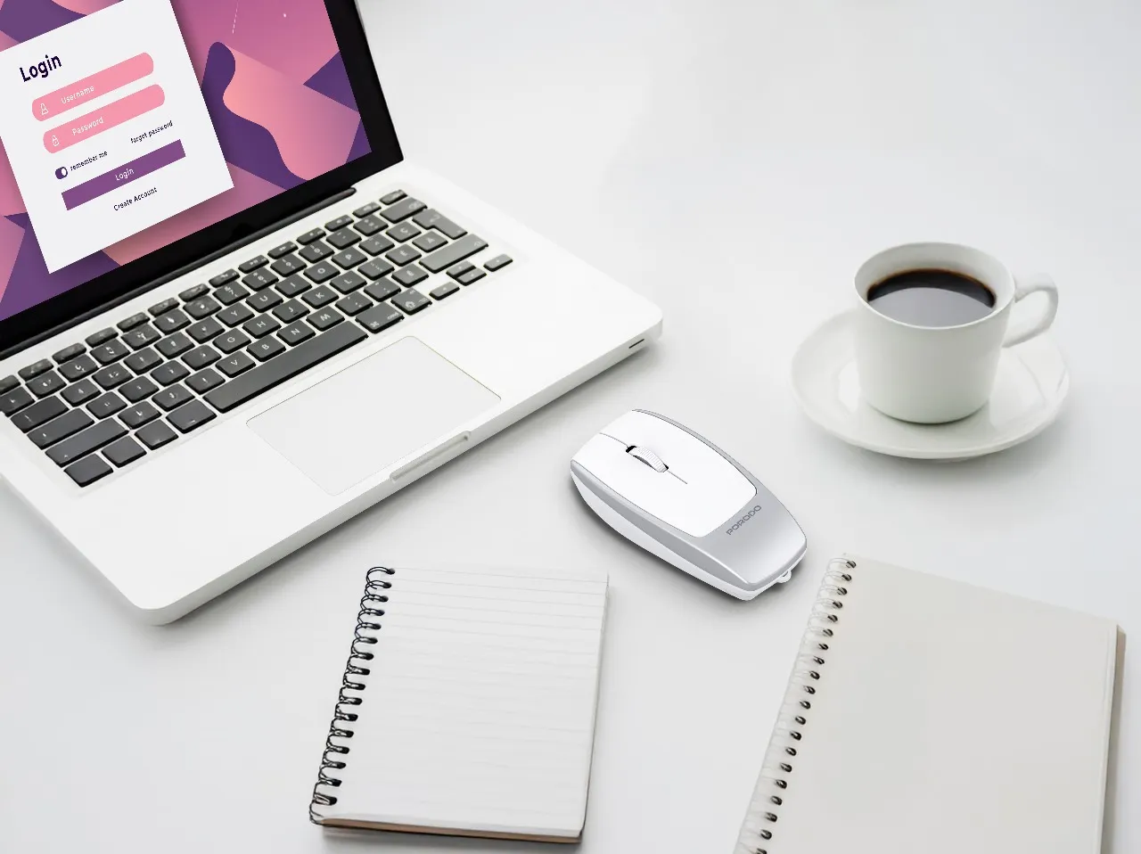Porodo 1600DPI Wireless Mouse with Card Reader, Bluetooth 5.1 & Type-C Charging - Silver