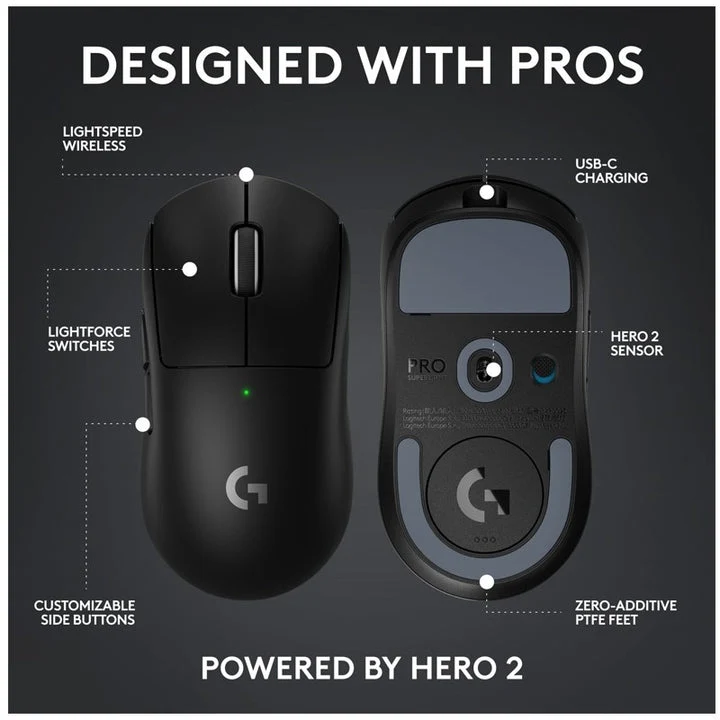 Logitech PRO X SUPERLIGHT 2c Compact Wireless Gaming Mouse - Black
