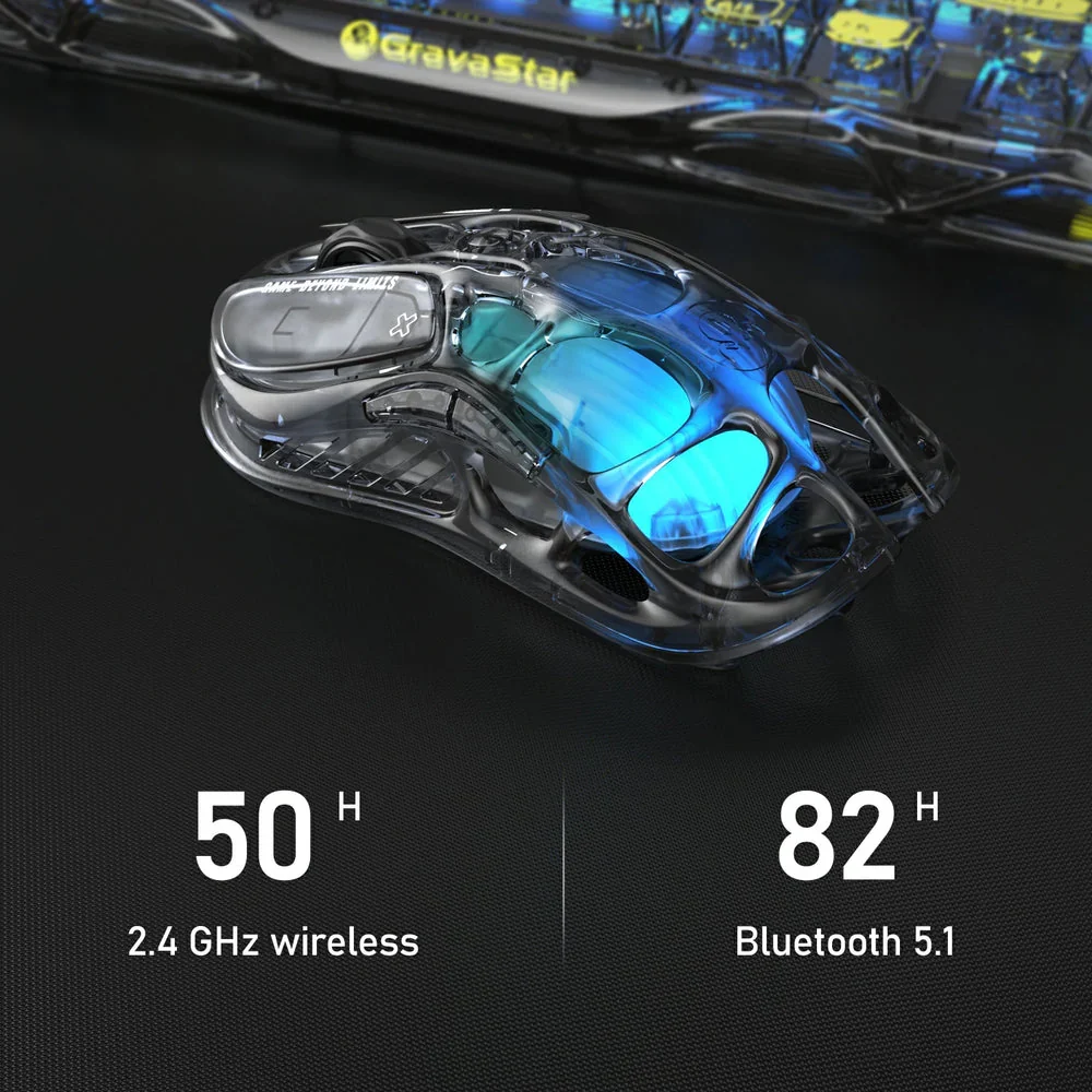 GravaStar Mercury M2 Wireless Gaming Mouse - Transparent Black