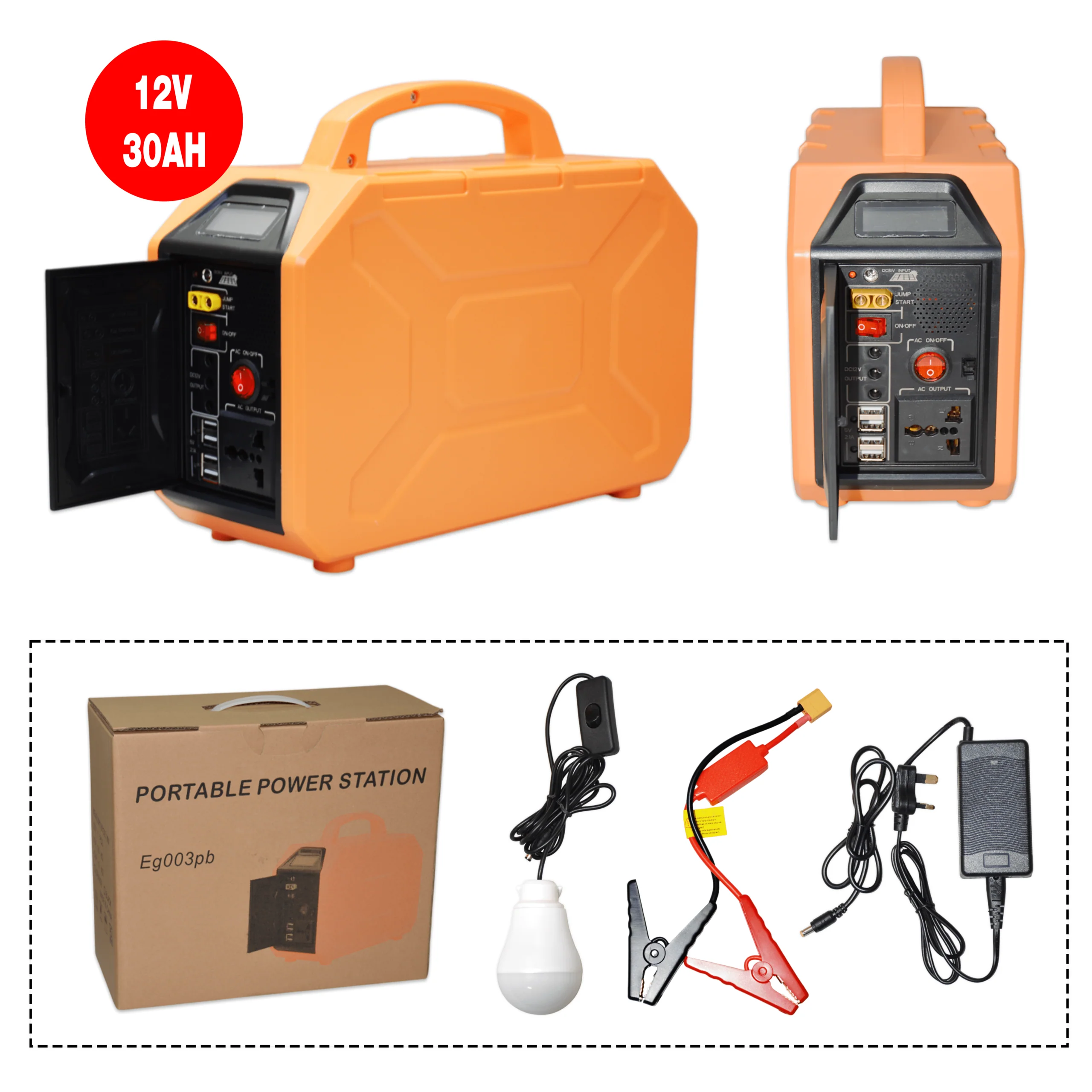 HI-TEX Portable Power Station 200W Orange - 12V 30Ah Battery (EG003BK)