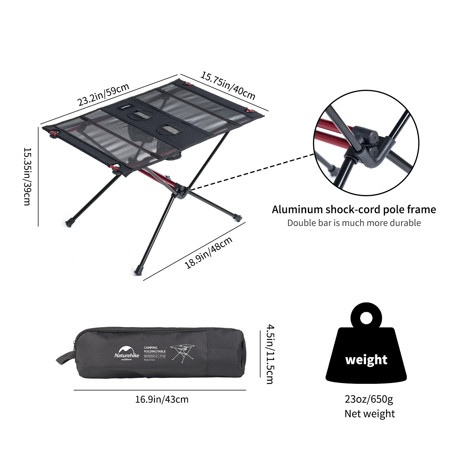 Naturehike FT07 Foldable Camping Table - Black