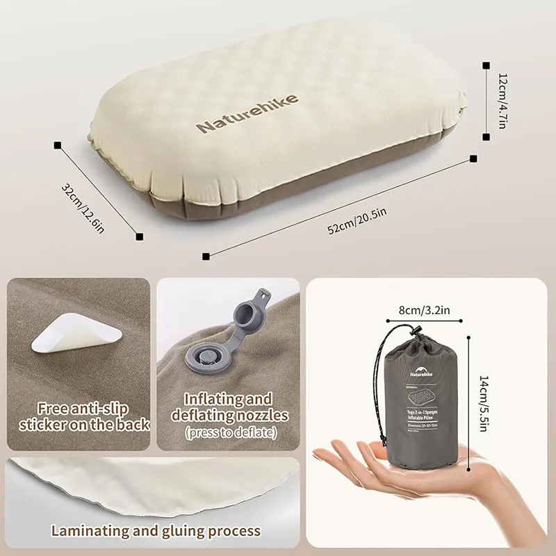 Naturehike Yugu 2-in-1 Sponges Inflatable Pillow - Champagne Brown (L)
