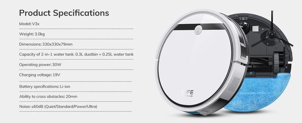 ILIFE V3x Robot Cleaner - Pearl White