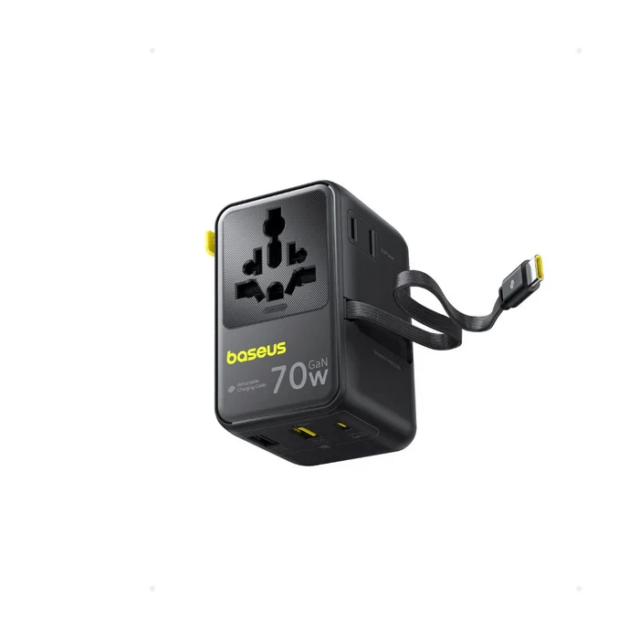 Baseus EnerCore CG11 6-in-1 Universal Travel Adapter with Retractable Cable 70W - Black