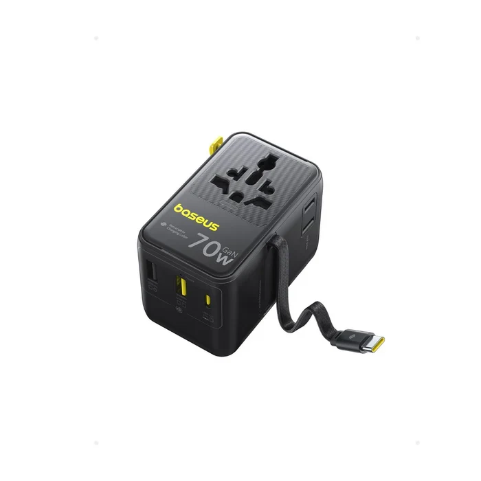 Baseus EnerCore CG11 6-in-1 Universal Travel Adapter with Retractable Cable 70W - Black