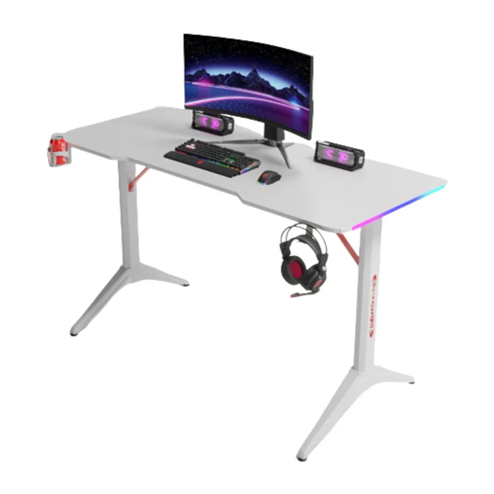 Gamax D2408W RGB Carbon Fiber Gaming Table 140x60x74cm with Mousepad - White