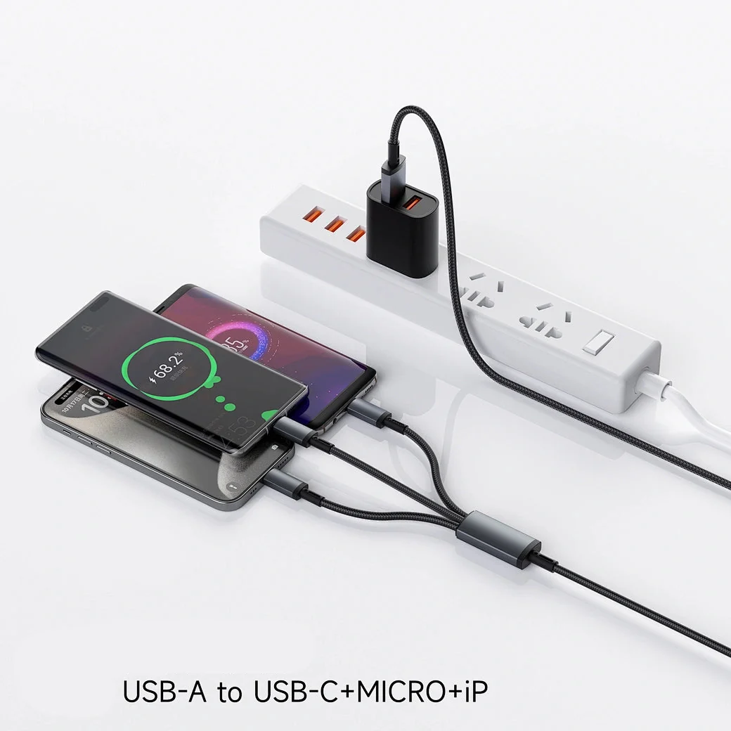 WiWU Titanlink 66W 3-in-1 Charging Cable 1.2m – USB-A to Type-C, Micro & Lightning