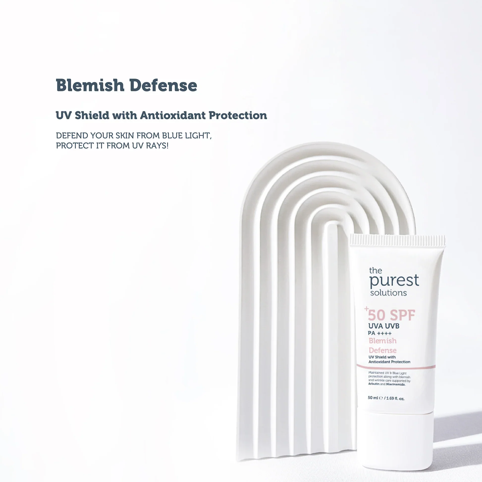 The Purest Solutions, Blemish Defense UVA UVB Antioxidant Protection, SPF 50+ – 50ml