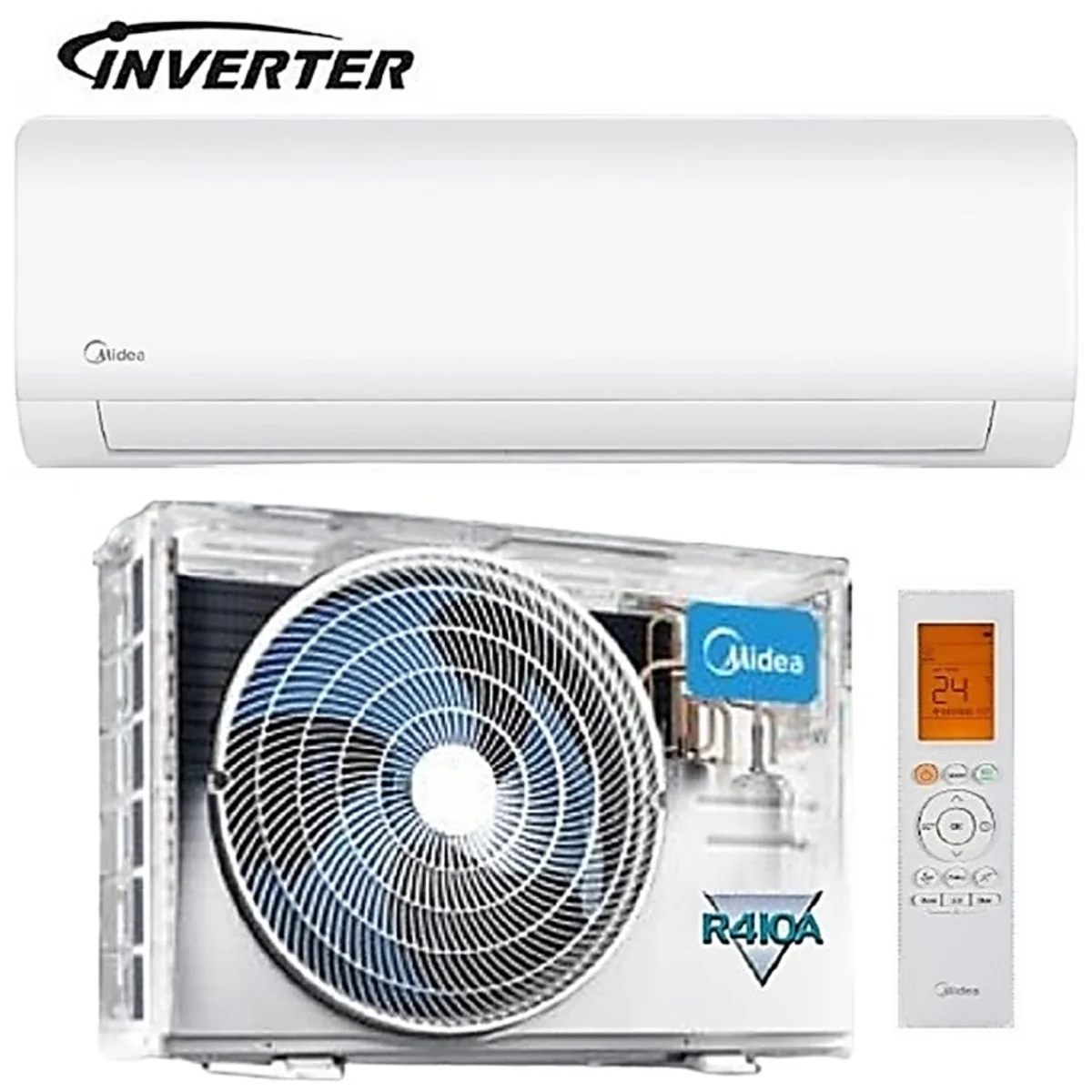 Midea, Wi-Fi Split Air Conditioner Inverter, 2 Ton, 24,000 BTU, Hot/Cold, R410A, Inverter Compressor