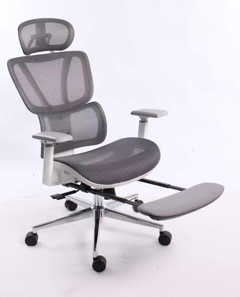 Black Bull Ergonomic Mesh Gaming & Office Chair with Footrest, Assembly not included - White / Gray (Free Delivery)
