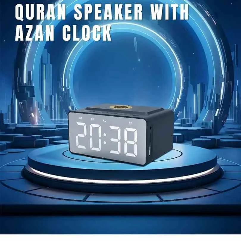 KKF, Digital Azan, Quran Speaker Alarm Clock with Bluetooth, 8GB Memory, FM Radio & LED Display