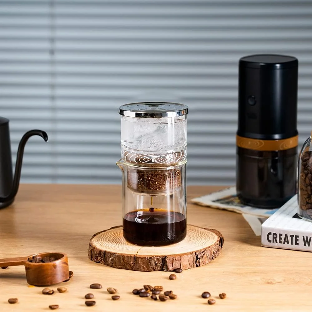 iCafilas Portable Cold Brew Coffee Maker 300ml with Borosilicate Glass Dripper & Stainless Steel Filter
