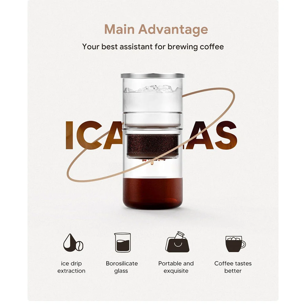 iCafilas Portable Cold Brew Coffee Maker 300ml with Borosilicate Glass Dripper & Stainless Steel Filter
