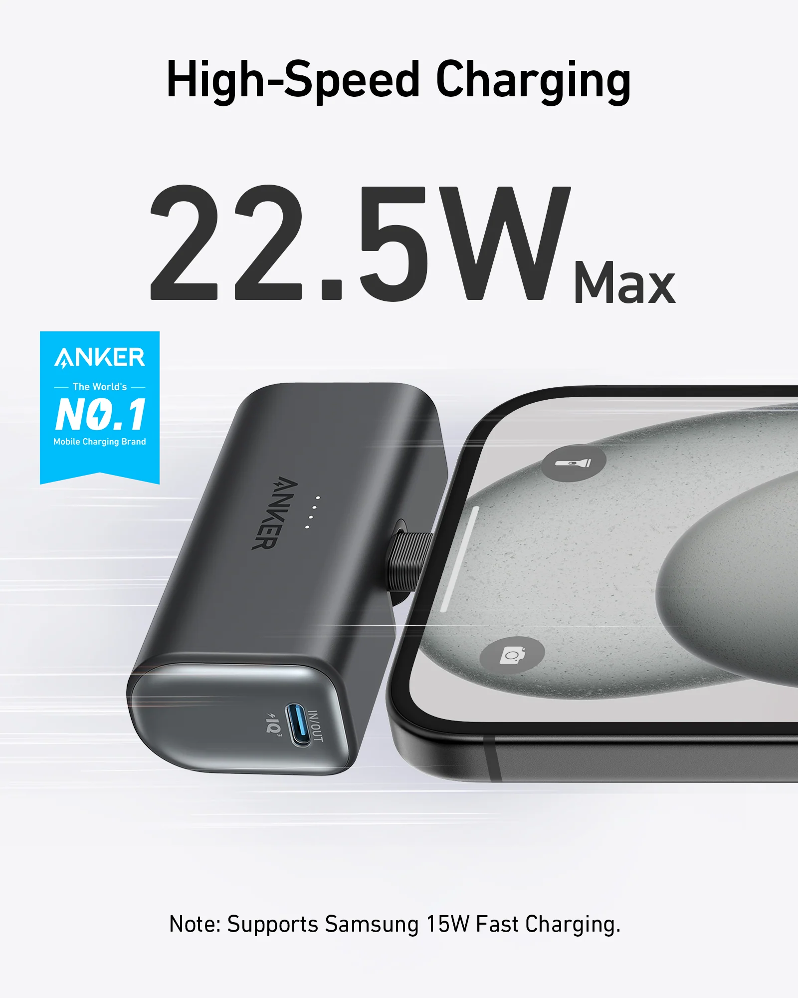 Anker Nano 5000mAh Power Bank – 22.5W Built‑In USB‑C Connector (Cable included)