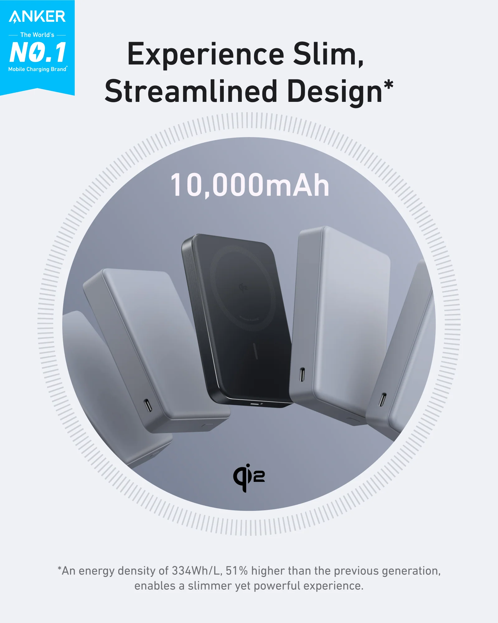 Anker MagGo, 10000mAh Power Bank with Ultra‑Fast 15W Wireless Charging, Slim (Cable included)