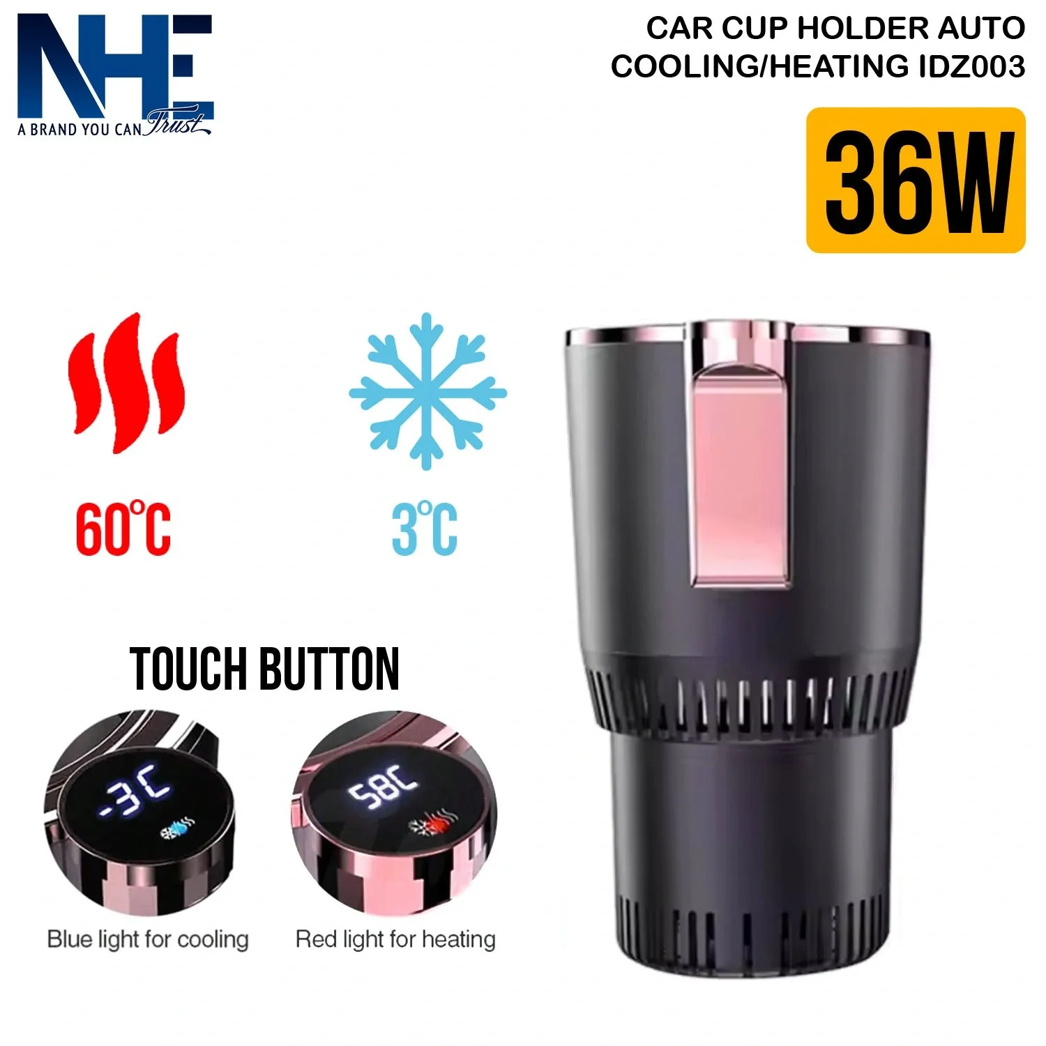NHE Car Cup Holder Auto Cooling/Heating IDZ003 - Black