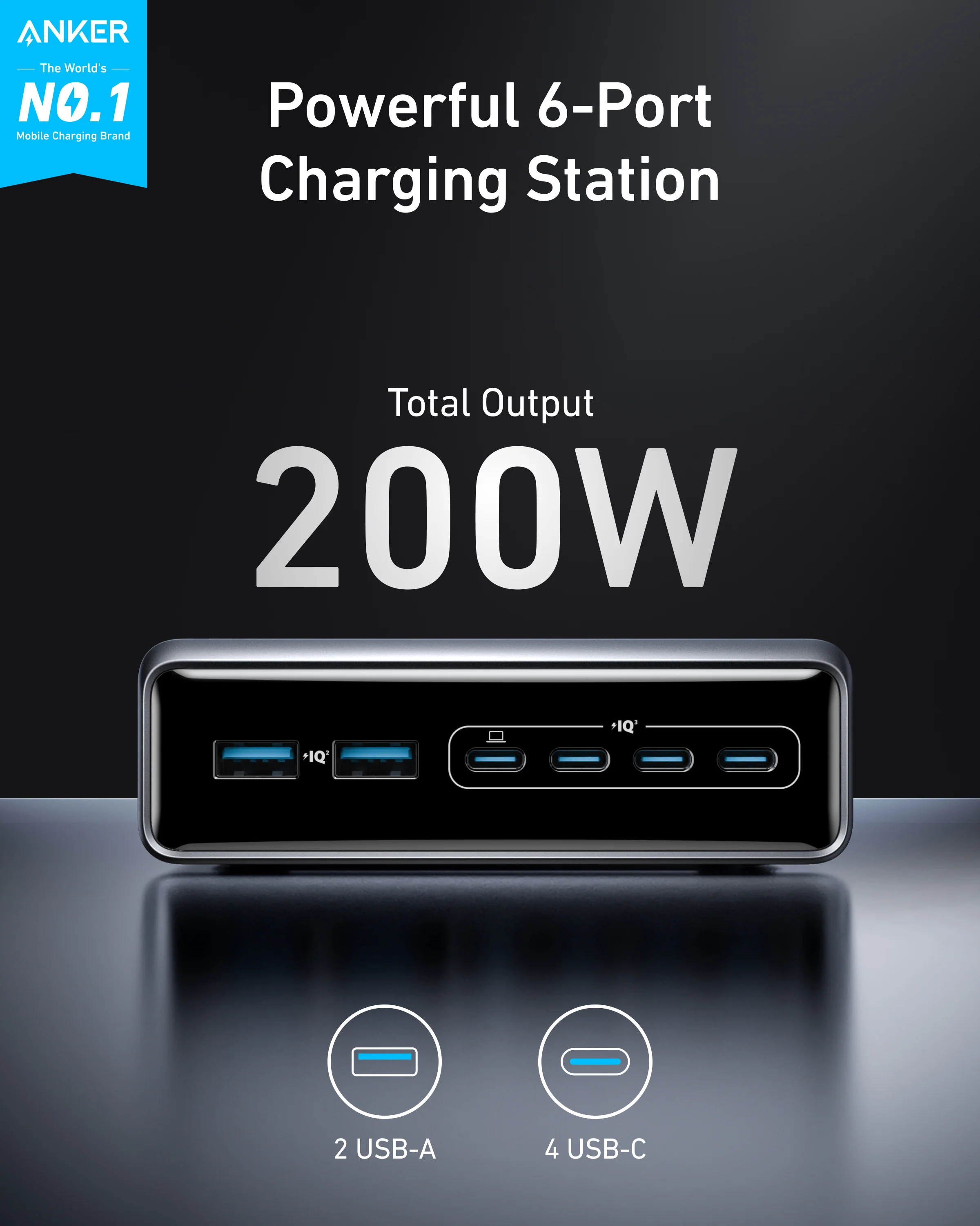 Anker Prime Charger 200W 6-Port GaN – 6-in-1 Ultra-Fast Charging Station (Silver)